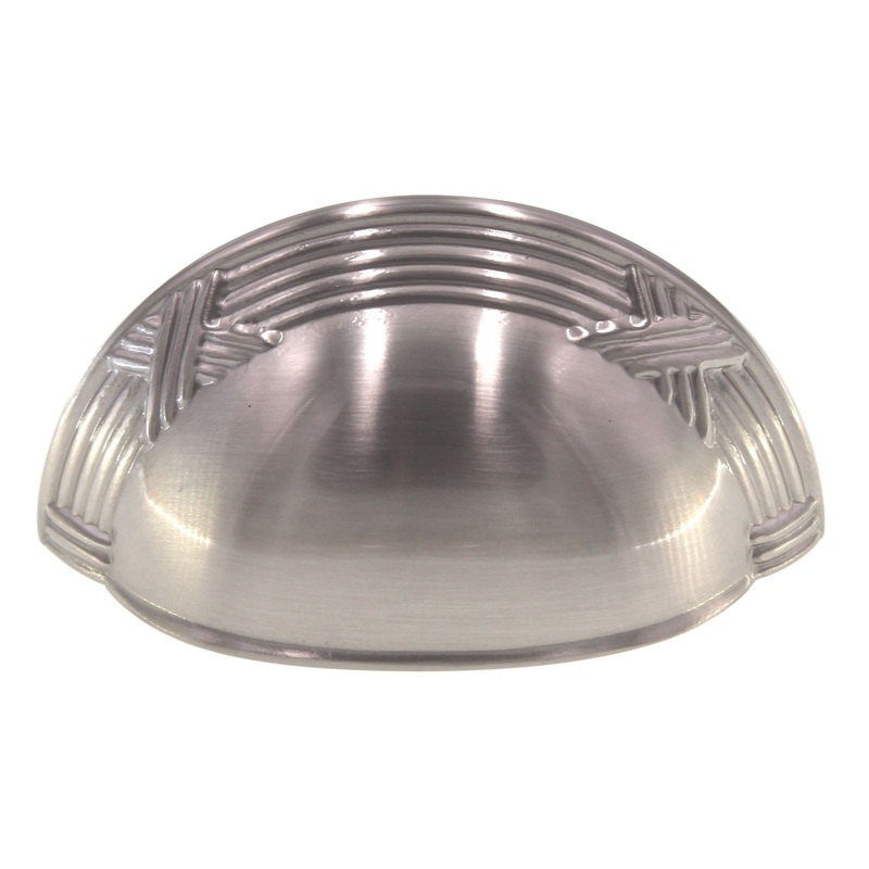 Schaub Versailles Drawer Cup Pull 3 Ctr Ribbon & Reed Satin Nickel 755-15