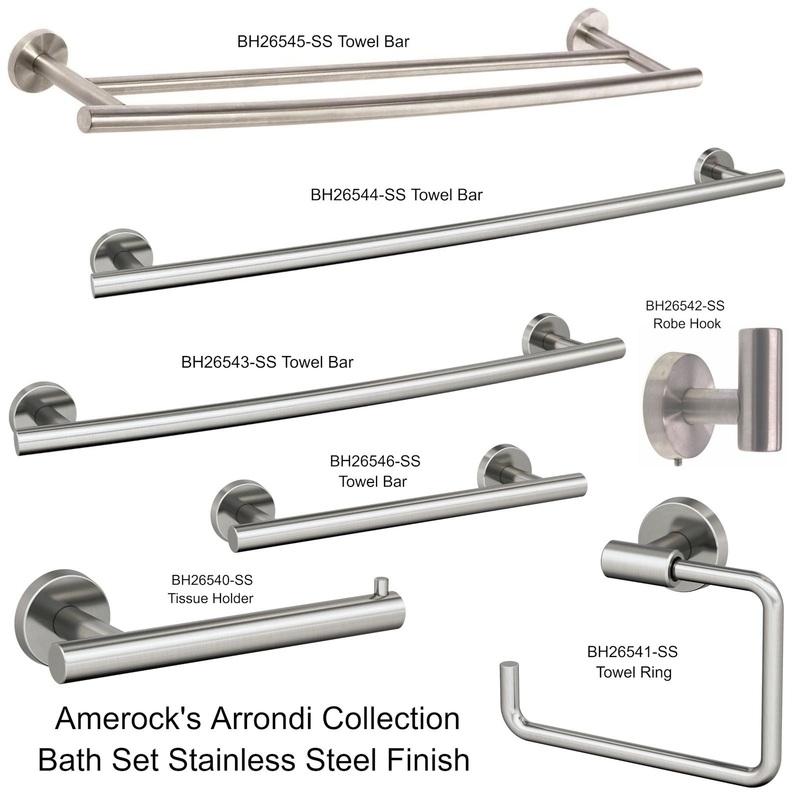 Amerock Arrondi 7-Piece Bath Accessory Set Stainless Steel Towel Bars Ring TP Holder Hook