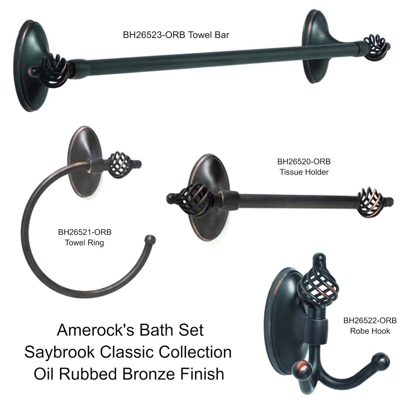 Amerock Saybrook Classic 4-Piece Bath Accessory Set Oil-Rubbed Bronze Towel Bar Ring TP Holder Hook