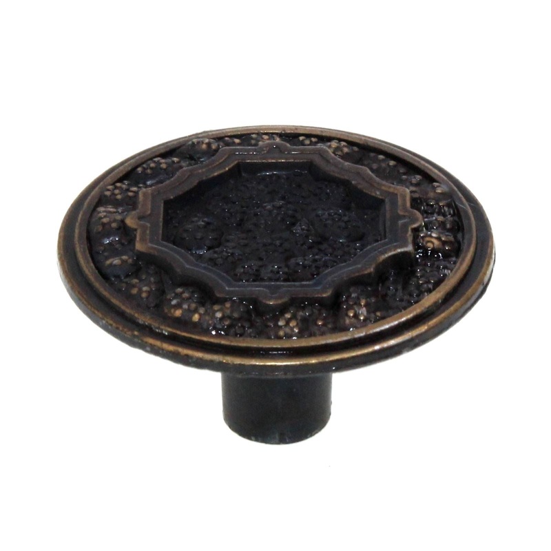 Antique Brass 1 3/8 Ornamental Round Cabinet Knob 1063-AB