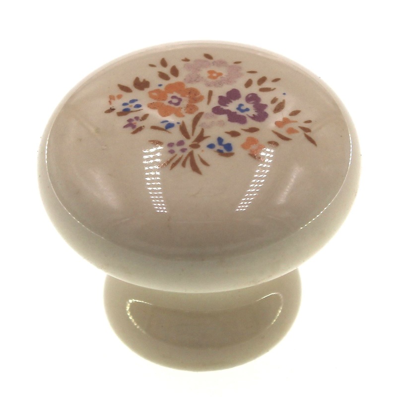Belwith English Cozy 1 3/8 Ceramic Cabinet Knob Almond Flower Bouquet P610-BQ