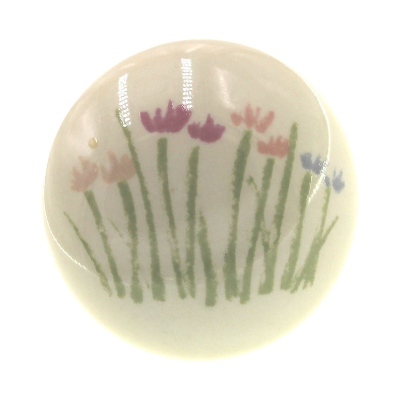 Belwith Vintage 1 3/8 Ceramic Round Cabinet Knob Ivory Flower Field P613-FF