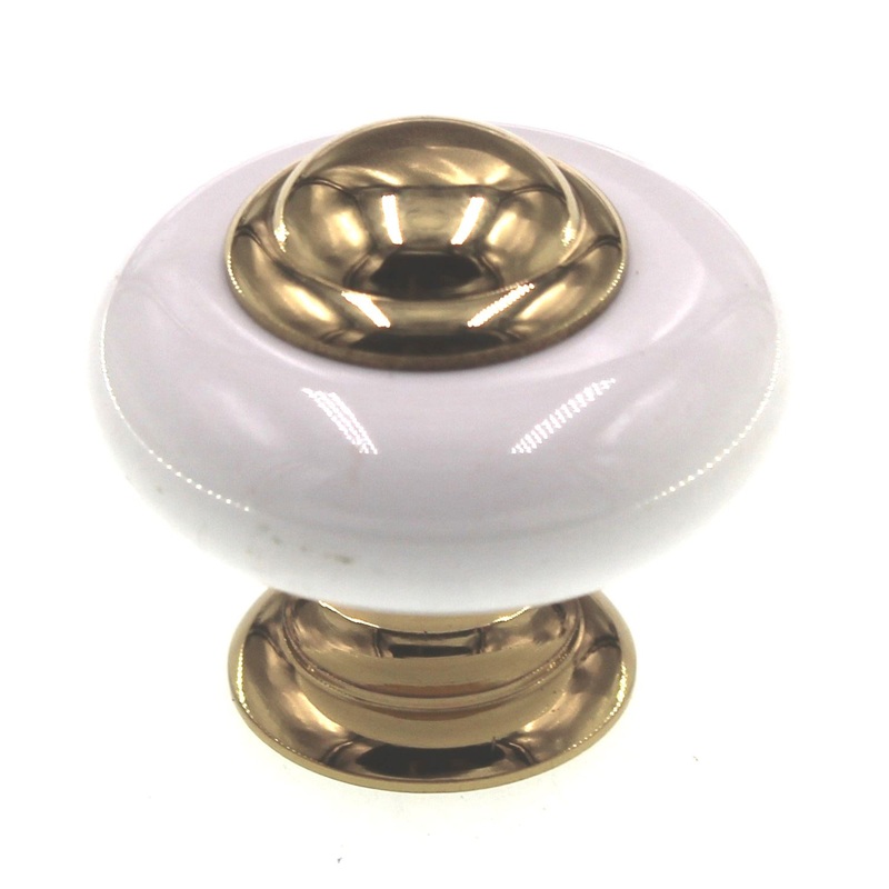 FKI Hardware Period Brass 1 1/4 Cabinet Knob Solid Brass, Porcelain K12