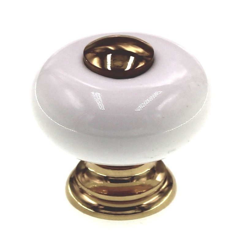 FKI Hardware Period Brass 1 Cabinet Knob Polished Solid Brass, Porcelain A42