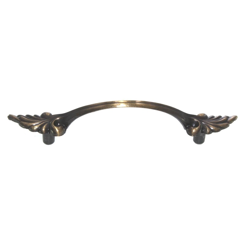 Provincial Winged Cabinet Arch Pull 3 Ctr Antique Brass 371-AB
