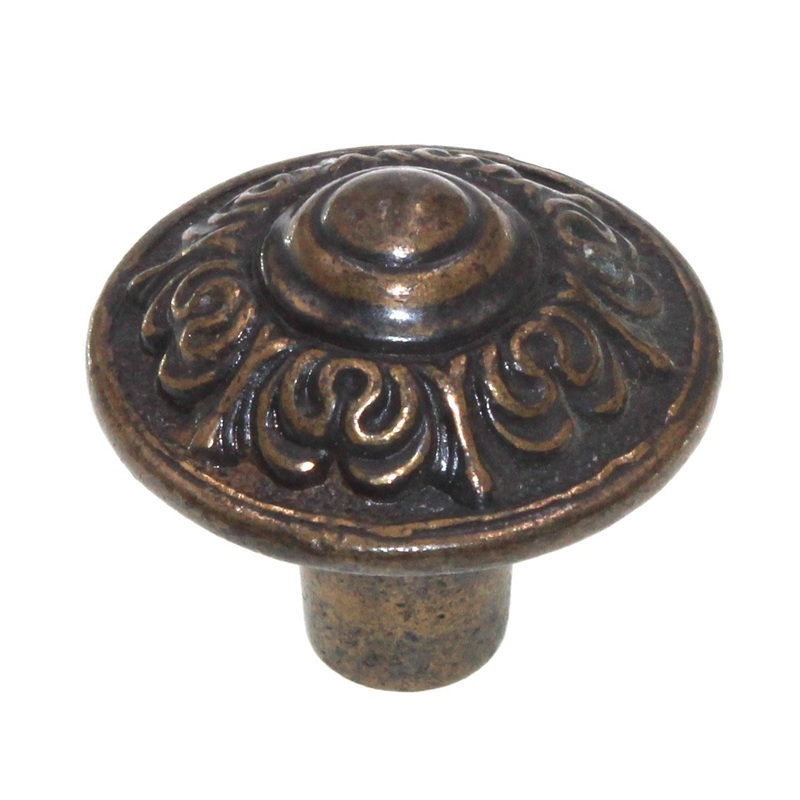 Vintage Ajax Antique Brass Round 1 1/8 Mediterranean Cabinet Knob 5067-AB