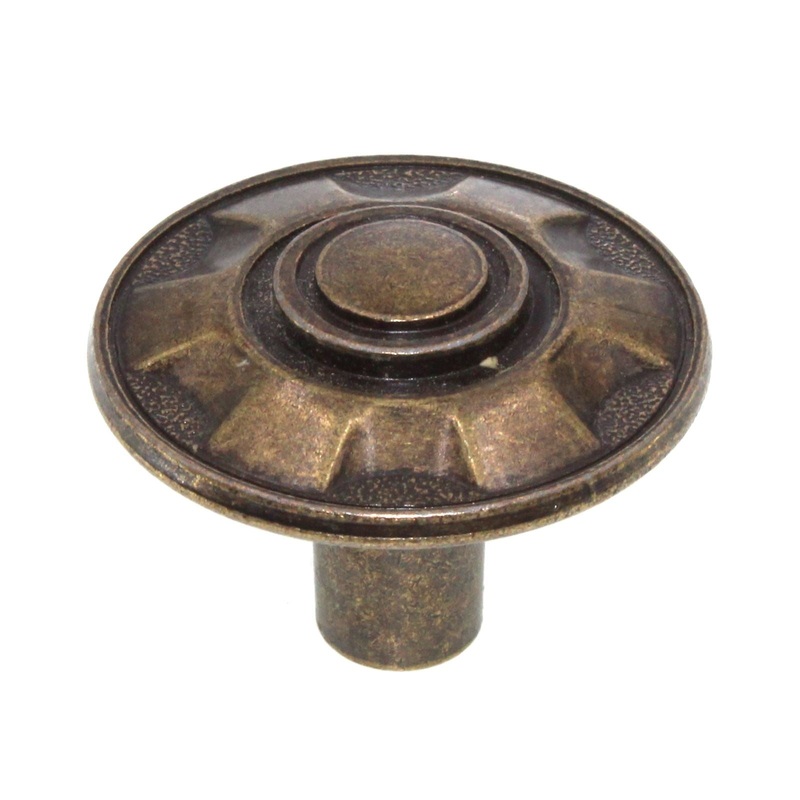 Vintage Ajax Antique Brass Round 1 3/8 Ornamental Cabinet Knob 847-AB