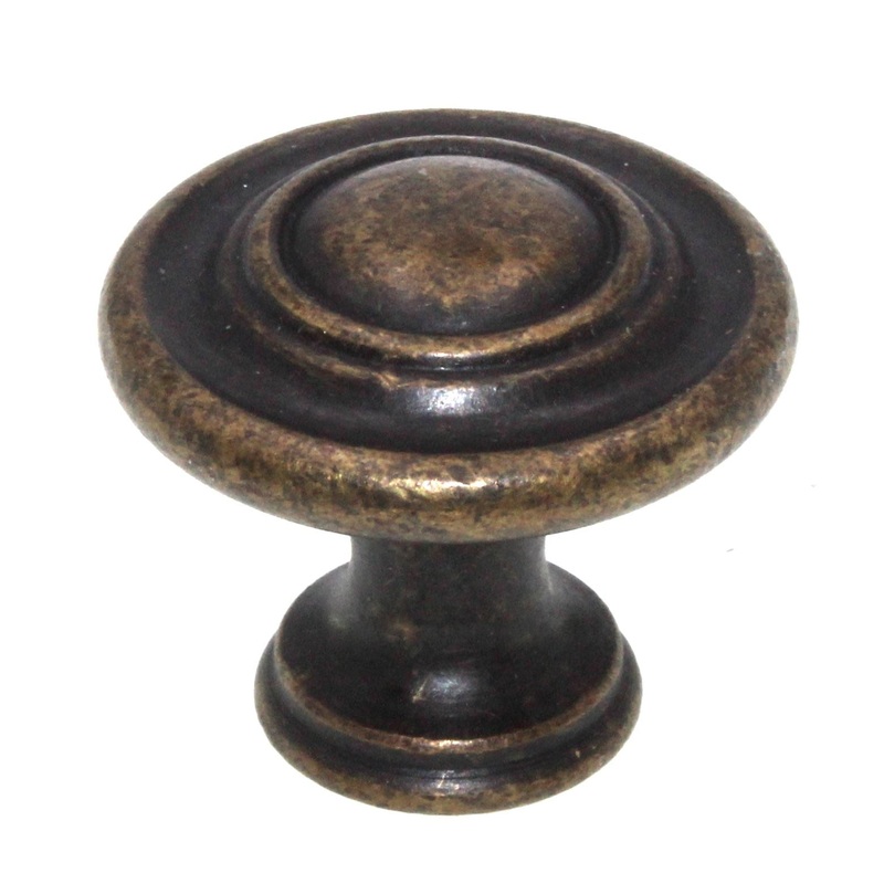 Century Baroque Antique Bronze 1 3/8 Ringed Button Cabinet Knob 23617-3B