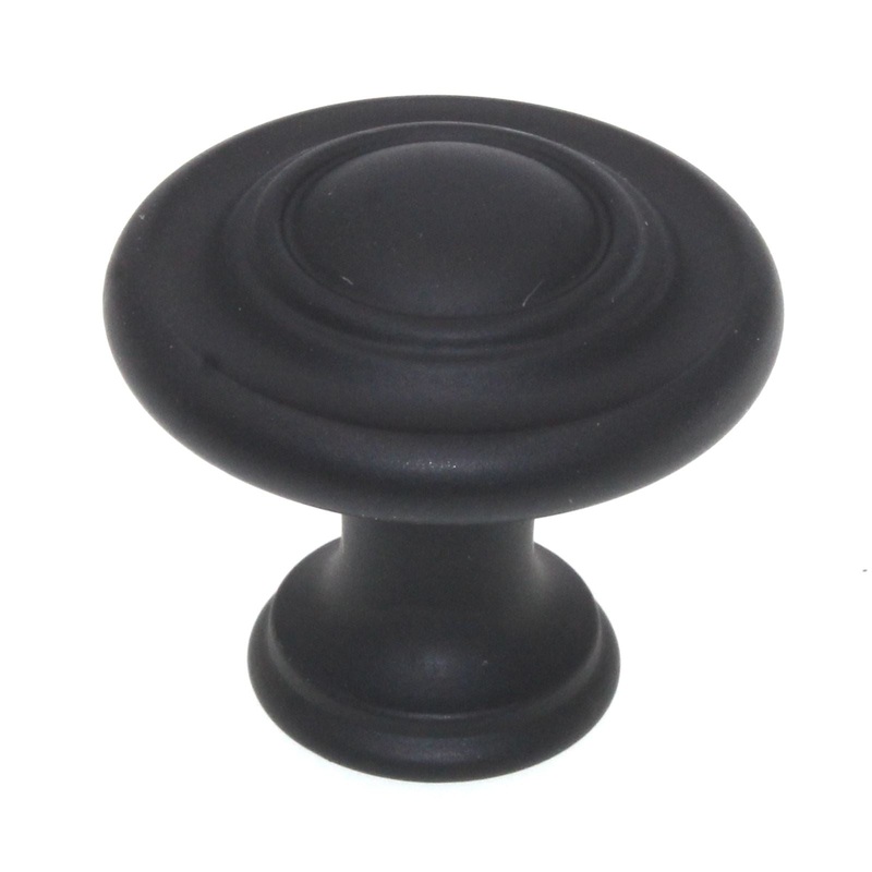 Century Baroque Matte Black 1 3/8 Ringed Button Cabinet Knob 23617-MB