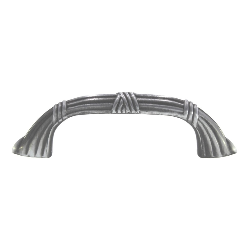 Century Georgian Antique Pewter Ribbon and Reed 3 Ctr Cabinet Pull 15533-ASH