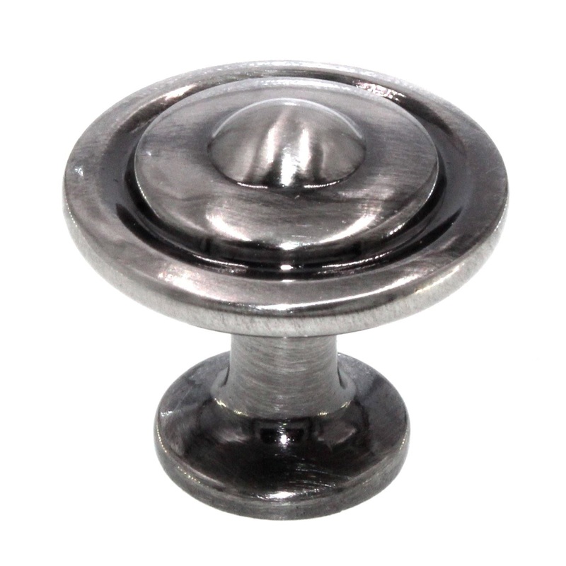 Century Lisbon Brushed Black Nickel 1 1/4 Ringed Button Cabinet Knob 21416-BNB