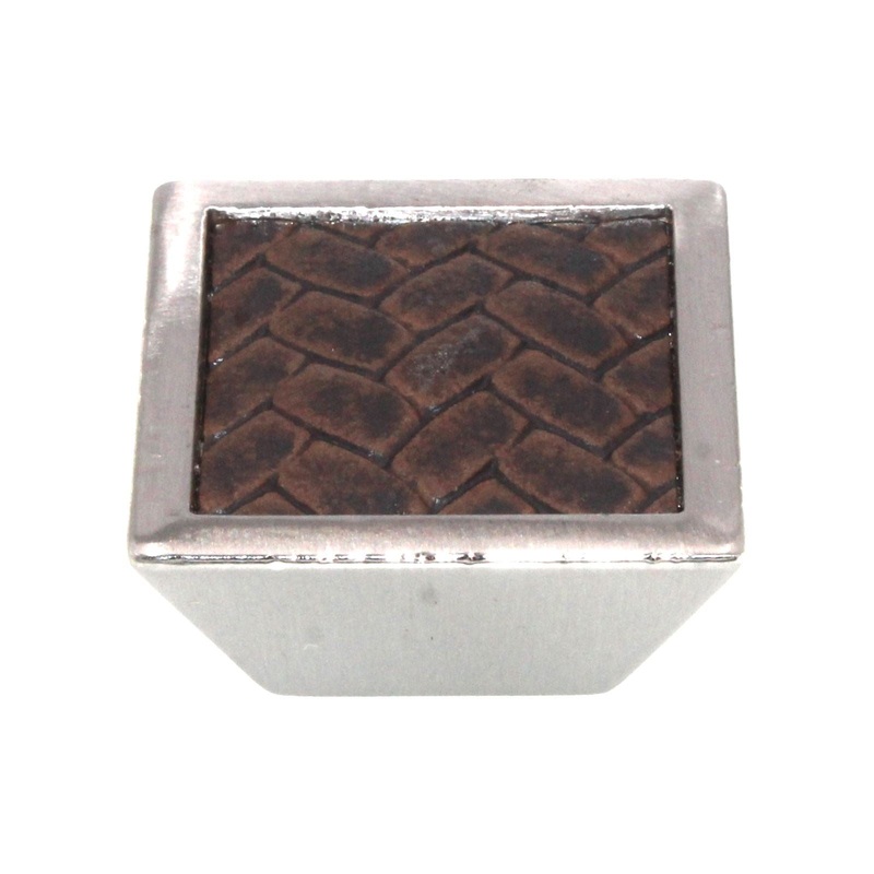 Laurey Churchhill Satin Nickel Brown Leather Insert 1 5/8 Cabinet Knob 12290