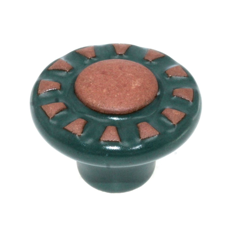 Laurey Mesa Green with Brown 1 1/2 Terra Cotta Hand Painted Cabinet Knob 03672