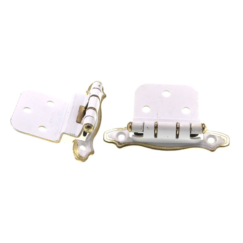 Pair Laurey 3/8 Inset Cabinet Hinges White Gold Self-Closing Bow Spring 28833