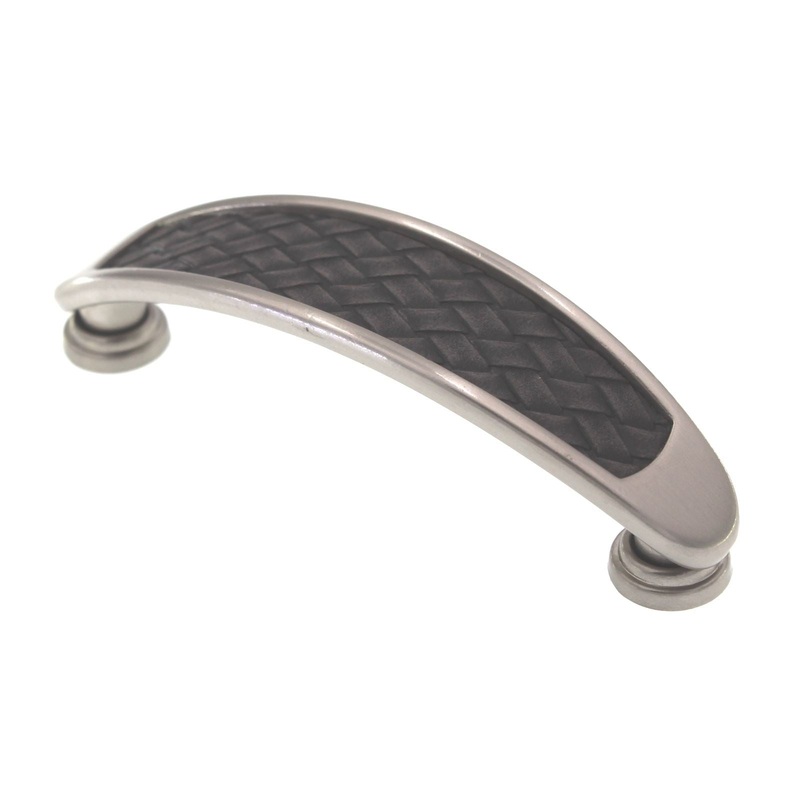 Laurey Churchill 3 1/2 Ctr Cabinet Pull Satin Nickel Black Leather Center 12393