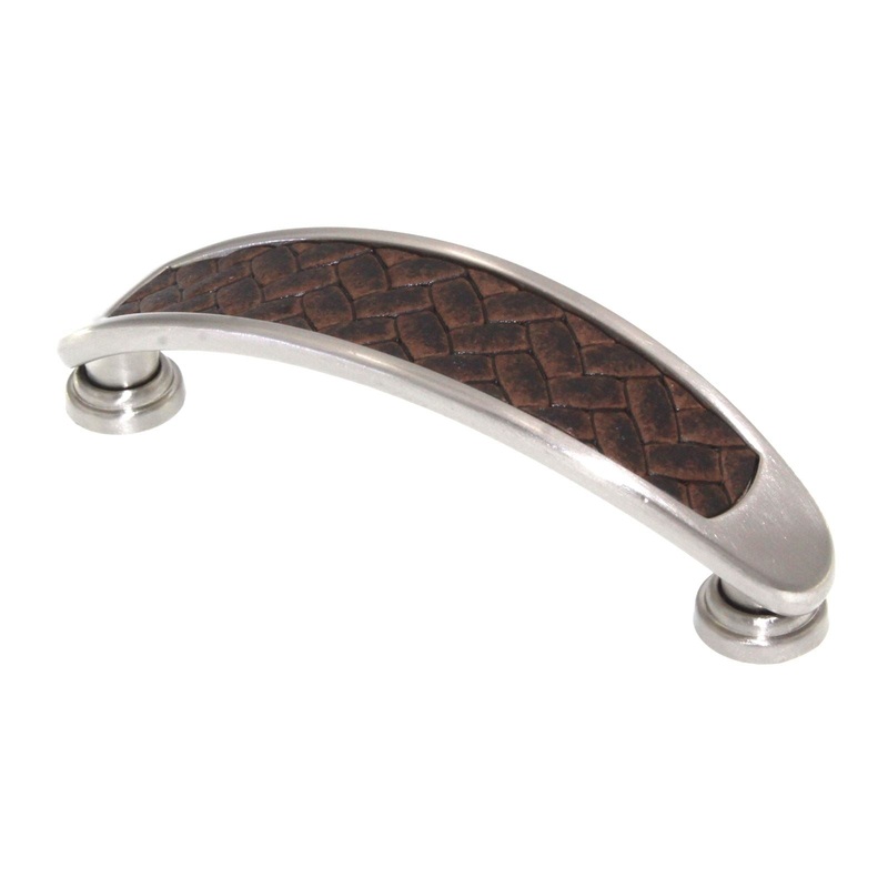 Laurey Churchill 3 1/2 Ctr Cabinet Pull Satin Nickel Brown Leather Center 12390