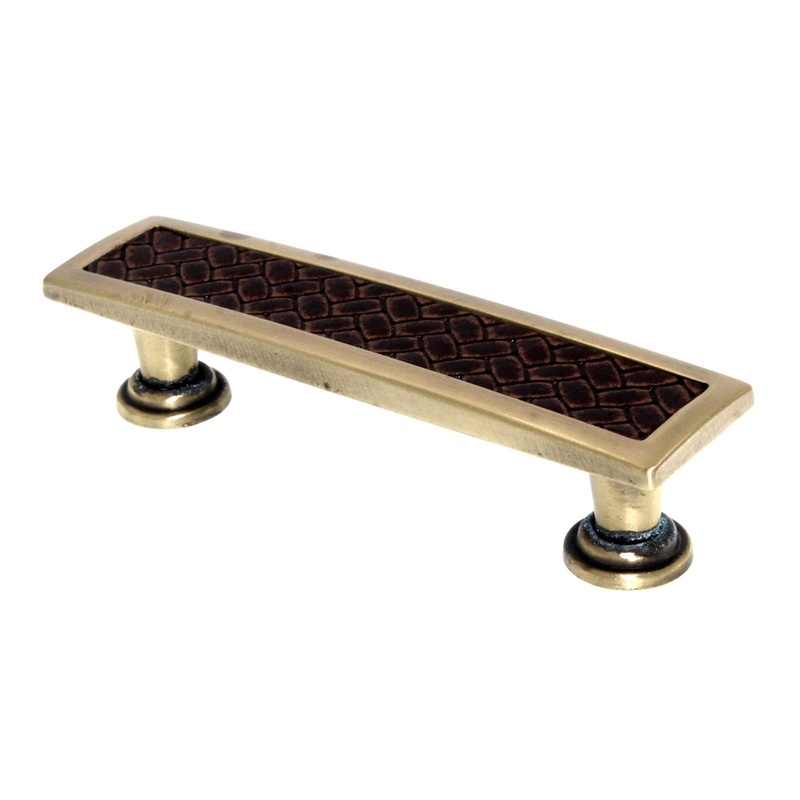 Laurey Churchill 3 3/4 (96mm) Ctr Cabinet Pull Satin Brass Brown Leather 12494