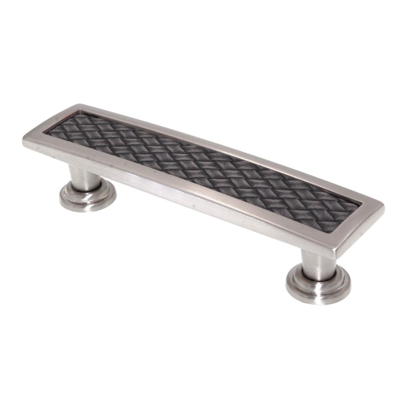 Laurey Churchill 3 3/4 (96mm) Ctr Cabinet Pull Satin Nickel Black Leather 12493