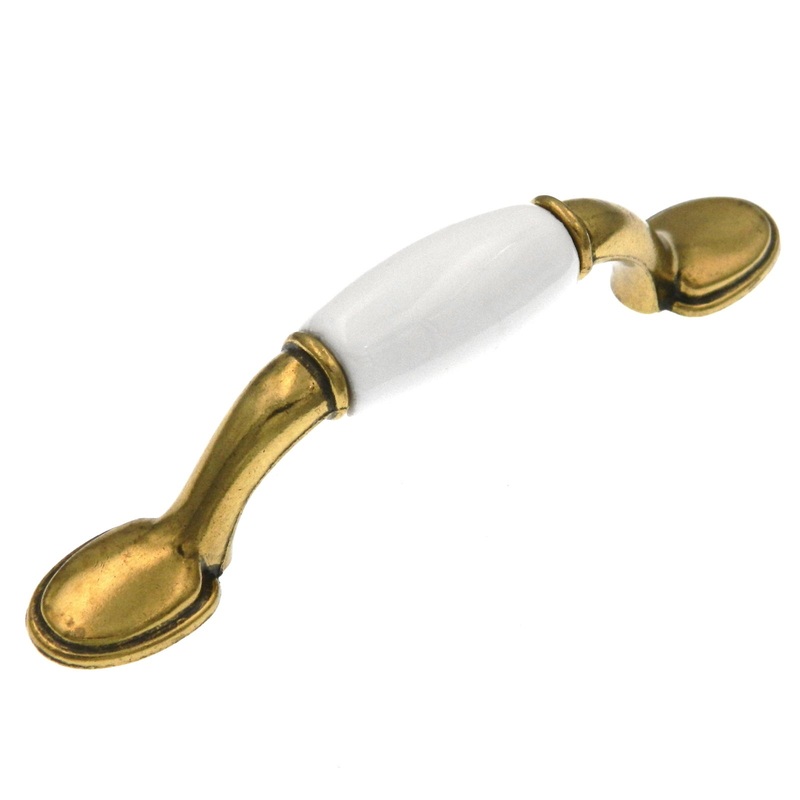 25 Pack of P744-W Burnished Brass and White 3cc Handle Pull Hickory Tranquility