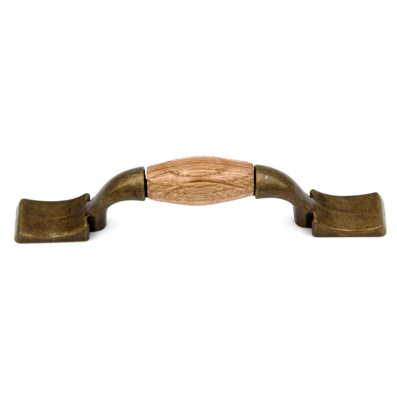 Hickory Hardware Burnished Brass and Oak Wood Center 3cc Cabinet Pull P672-OAK