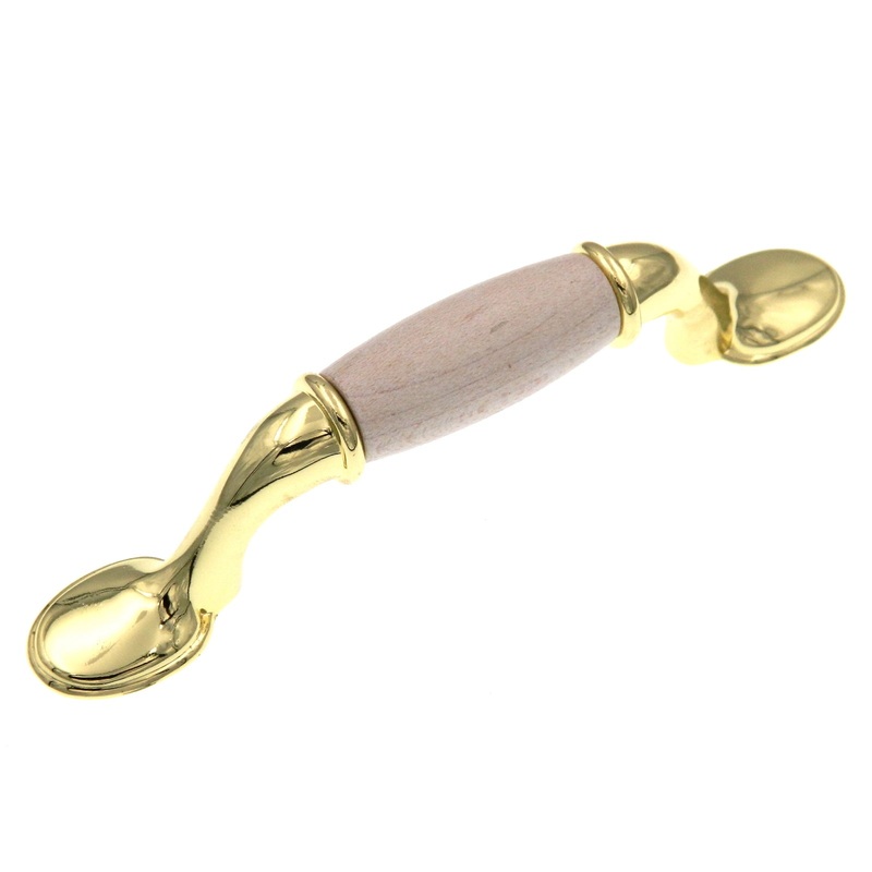 Hickory Hardware Polished Brass and Frosted Maple Wood Center 3cc Cabinet Pull P794-FM