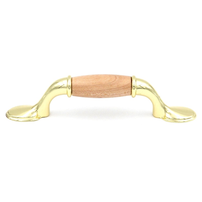 Hickory Hardware Polished Brass and Natural Maple Wood Center 3cc Cabinet Pull P794-NM