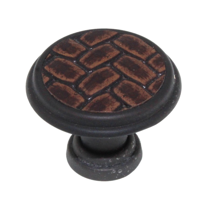 Laurey Churchill 1 1/8 Cabinet Knob Oil-Rubbed Bronze Umber Brown Leather 12091