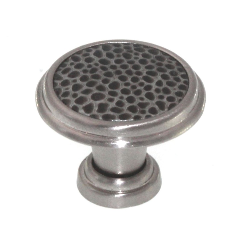 Laurey Churchill 1 1/8 Cabinet Knob Satin Nickel Black Leather 12096