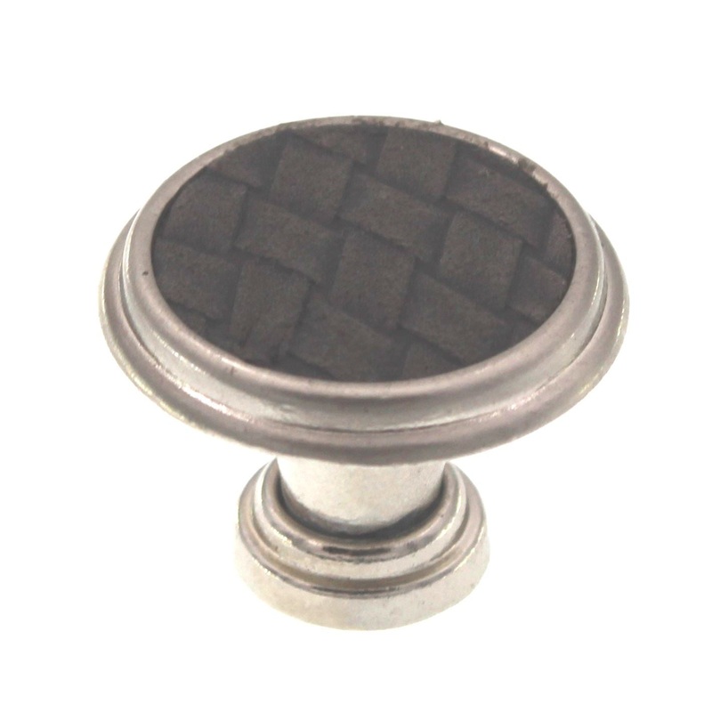 Laurey Churchill 1 1/8 Cabinet Knob Satin Nickel Buff Black Leather 12093