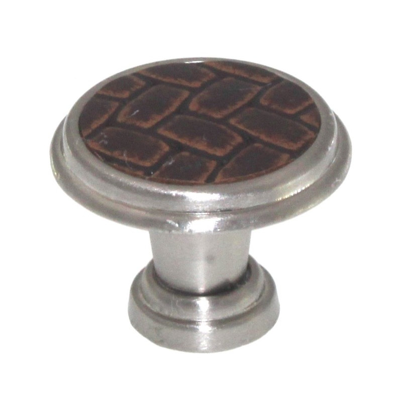 Laurey Churchill 1 1/8 Cabinet Knob Satin Nickel Umber Brown Leather 12090
