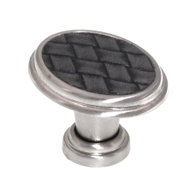 Laurey Churchill 1 5/8 Oval Cabinet Knob Satin Nickel Buff Black Leather 12193