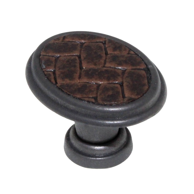 Laurey Churchill 1 5/8 Oval Knob Oil-Rubbed Bronze Umber Brown Leather 12191