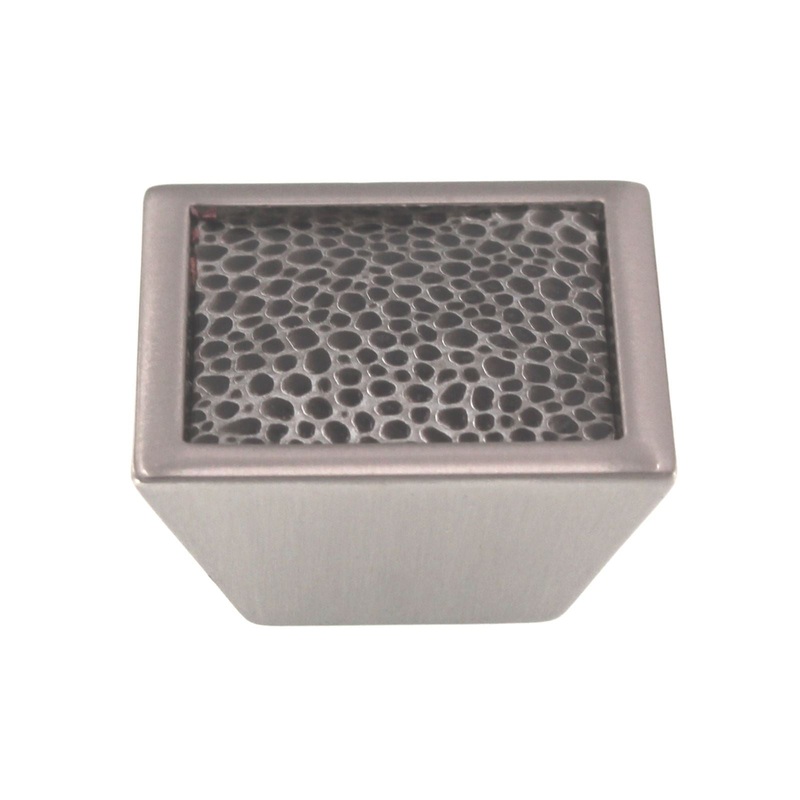 Laurey Churchill 1 5/8 Square Cabinet Knob Satin Nickel Black Leather 12296