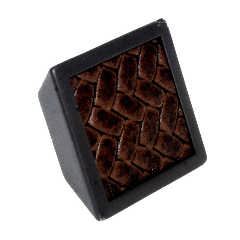 Laurey Churchill 1 5/8 Square Knob Oil-Rubbed Bronze Umber Brown Leather 12291