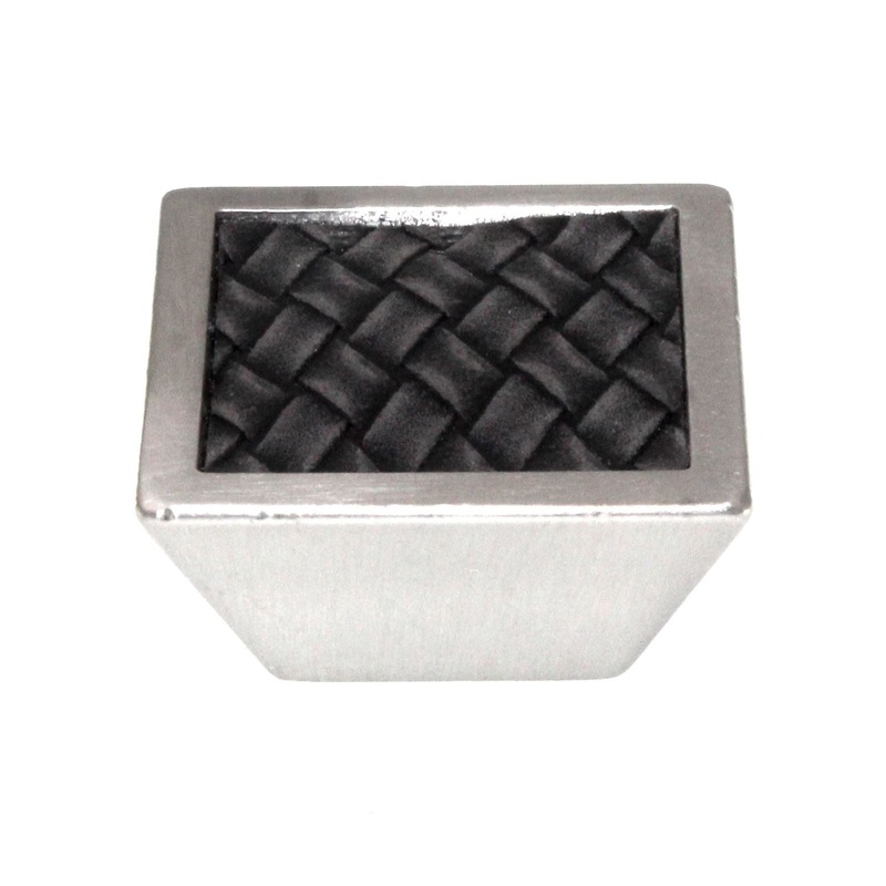 Laurey Churchill 1 5/8 Square Knob Satin Nickel Buff Black Leather 12293