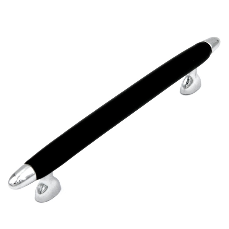 Hickory Aero Satin Nickel and Black Oval Cabinet 5 (128mm)cc Handle Pull P3394-CHB
