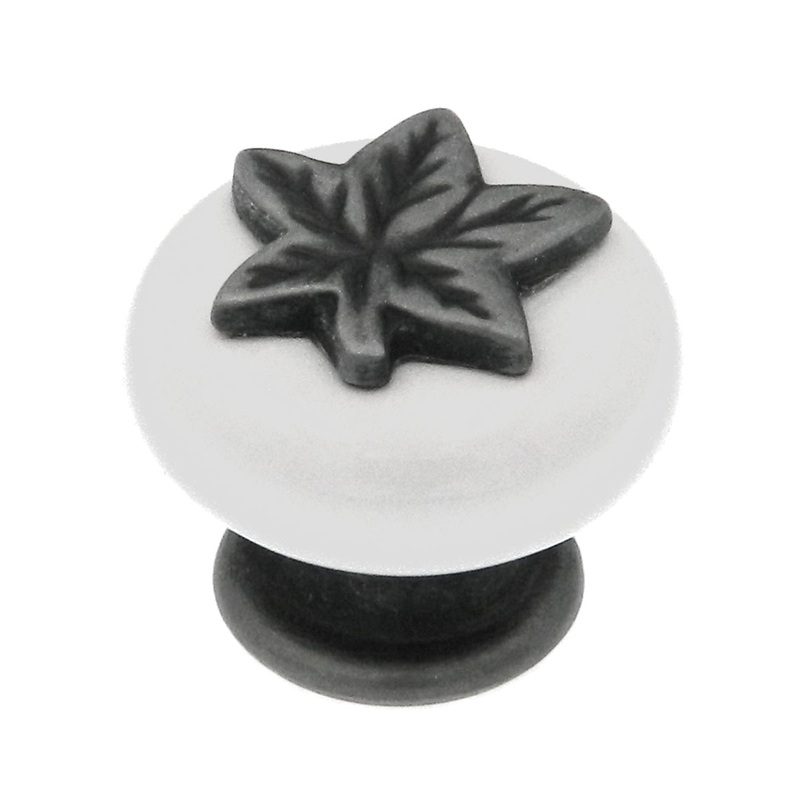 Hickory Hardware Country Casual Satin Pewter Antique, White 1 1/4 Leaf Cabinet Knob P3030-SPAW