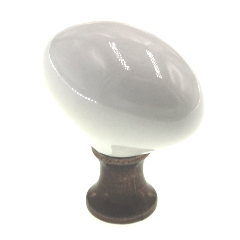 Hickory Hardware English Cozy White &  Polished Brass Oval 1 1/4 Porcelain Cabinet Knob P26-W