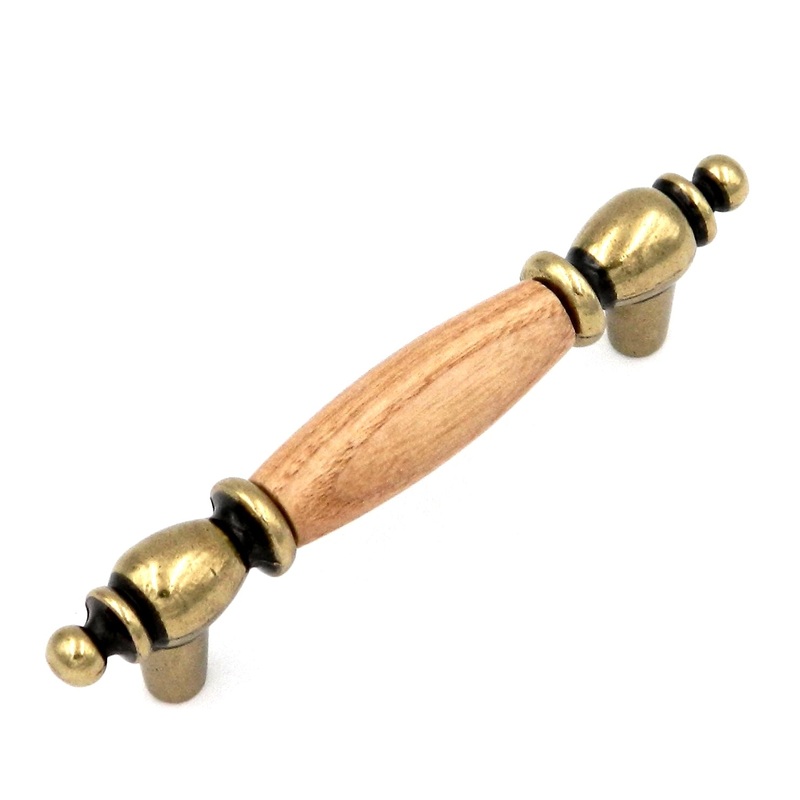 Hickory Hardware Lancaster Polished and Oak Wood Center 3cc Cabinet Pull P8142-OAK