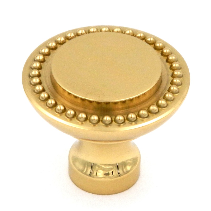 Hickory Hardware Manor House Polished Brass Round Flat Top Beaded Edge 1 1/4 Solid Brass Cabinet Knob P9165