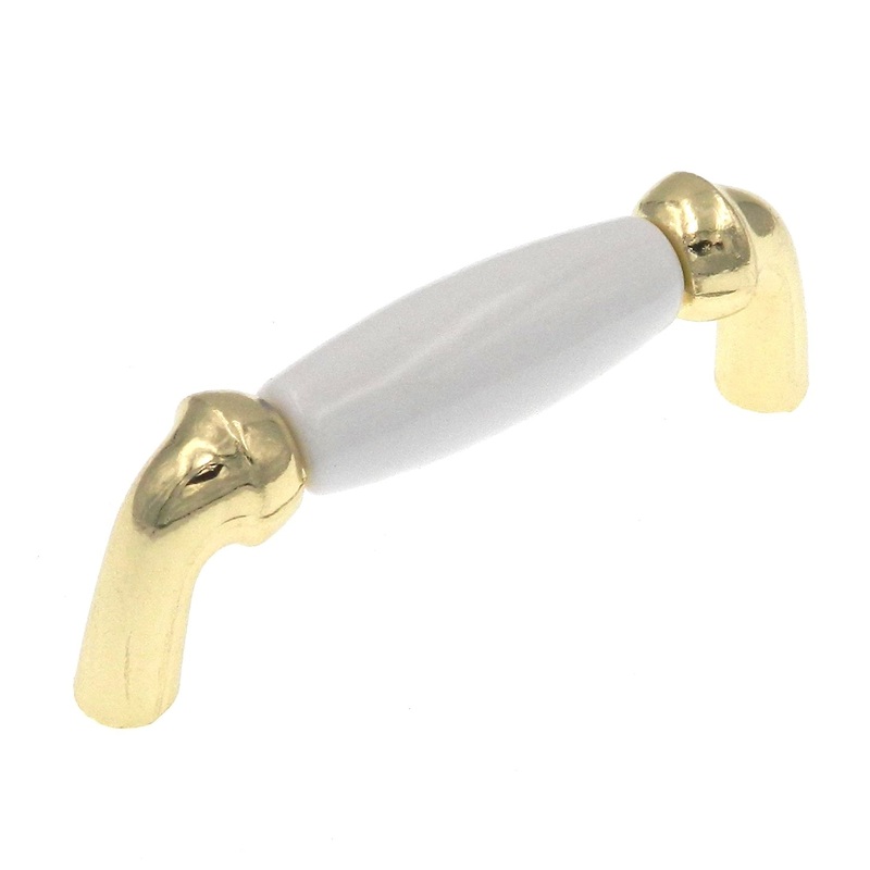 Hickory Hardware Newport Polished Brass and White Porcelain Center 3cc Cabinet Pull P536-PB