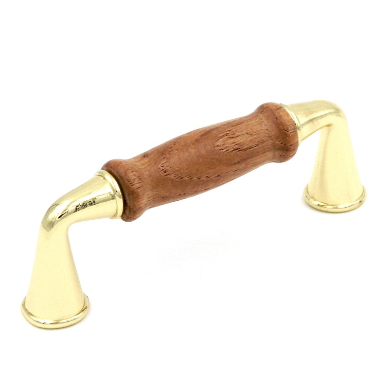 Hickory Hardware Polished Brass and Oak Wood Center 3cc Cabinet Pull P260-OAK
