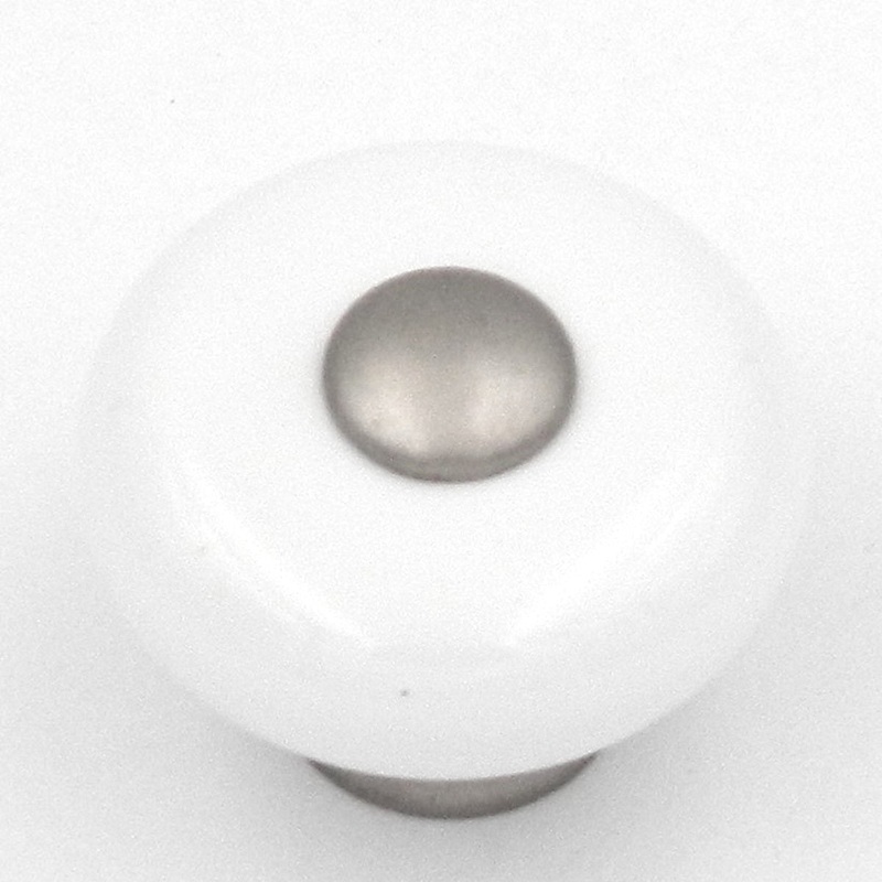 Hickory Hardware Tranquility White & Satin Nickel Round 1 1/4 Porcelain Cabinet Knob P222-SN
