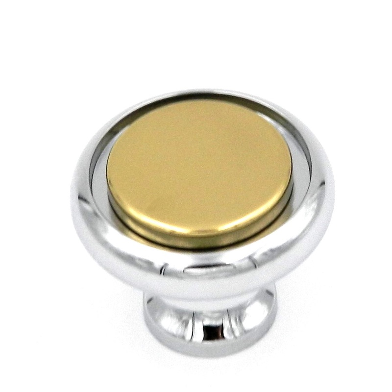 Keeler Milan Chrome & Polished Brass Round Flat Top 1 1/4 Solid Brass Cabinet Knob P9810