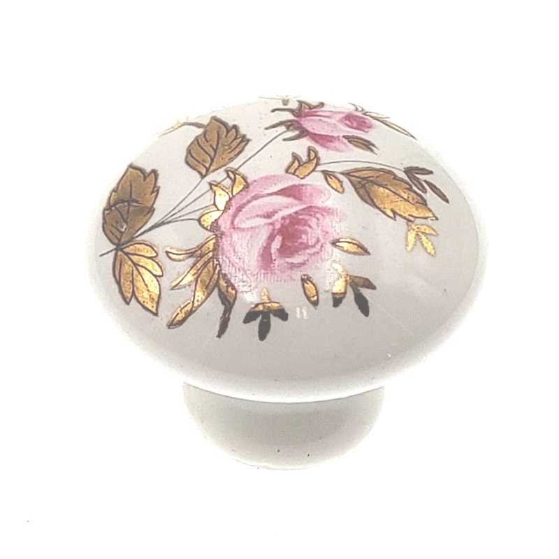Hickory Hardware Country White & Pink, Gold Round 1 Porcelain Cabinet Knob P724-GR