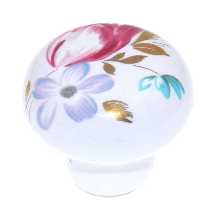 Hickory Hardware English Cozy White Round Flowers 1 3/8 Porcelain Cabinet Knob P635-FD