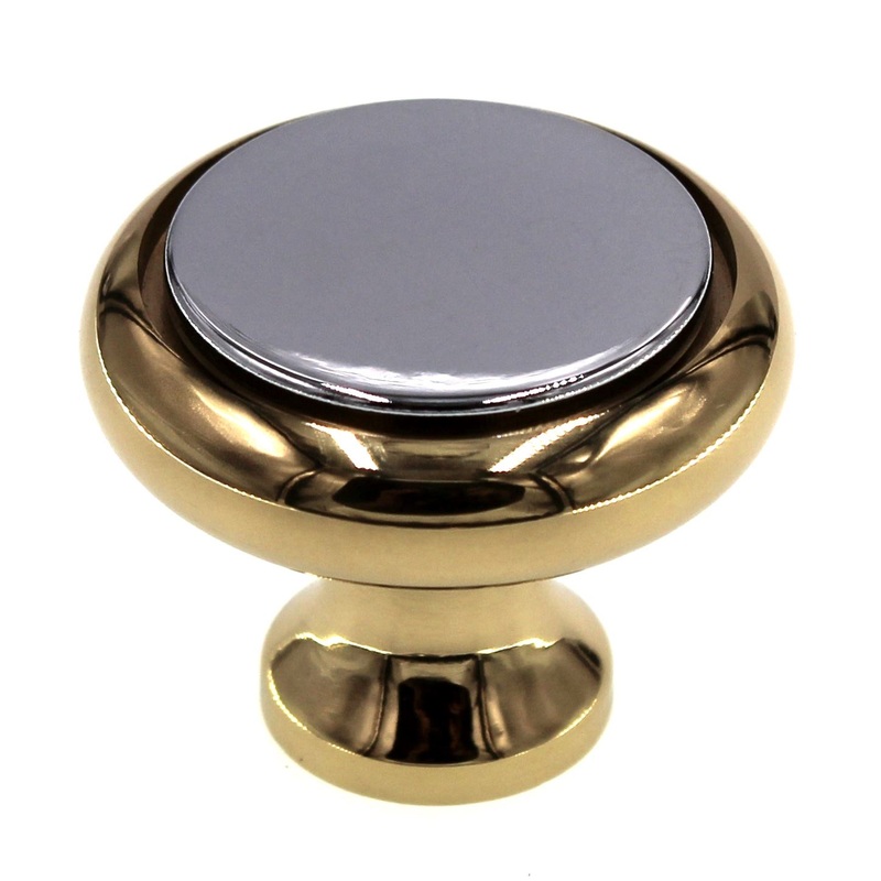 Keeler Milan Polished Brass & Polished Chrome Round Flat Top 1 1/4 Solid Brass Cabinet Knob P9805