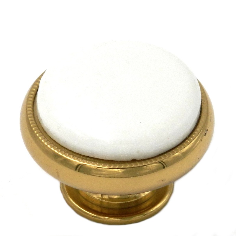 Keeler White & Polished Brass Round 1 1/4 Porcelain Cabinet Knob F69