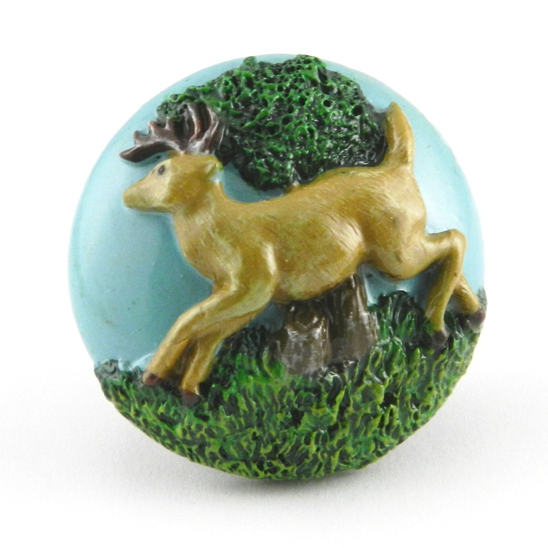 Laurey Laurey Whim Z Animals Blue & Green Round Buck Deer 1 3/8 Solid Resin Cabinet Knob 83047