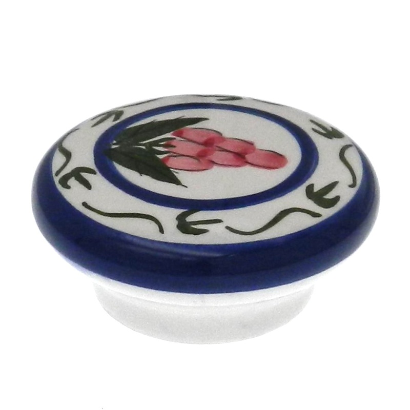 Laurey  Sorrento Hand-Painted Full Color & Blue Round Disc 2 1/8 Porcelain Cabinet Knob 08100